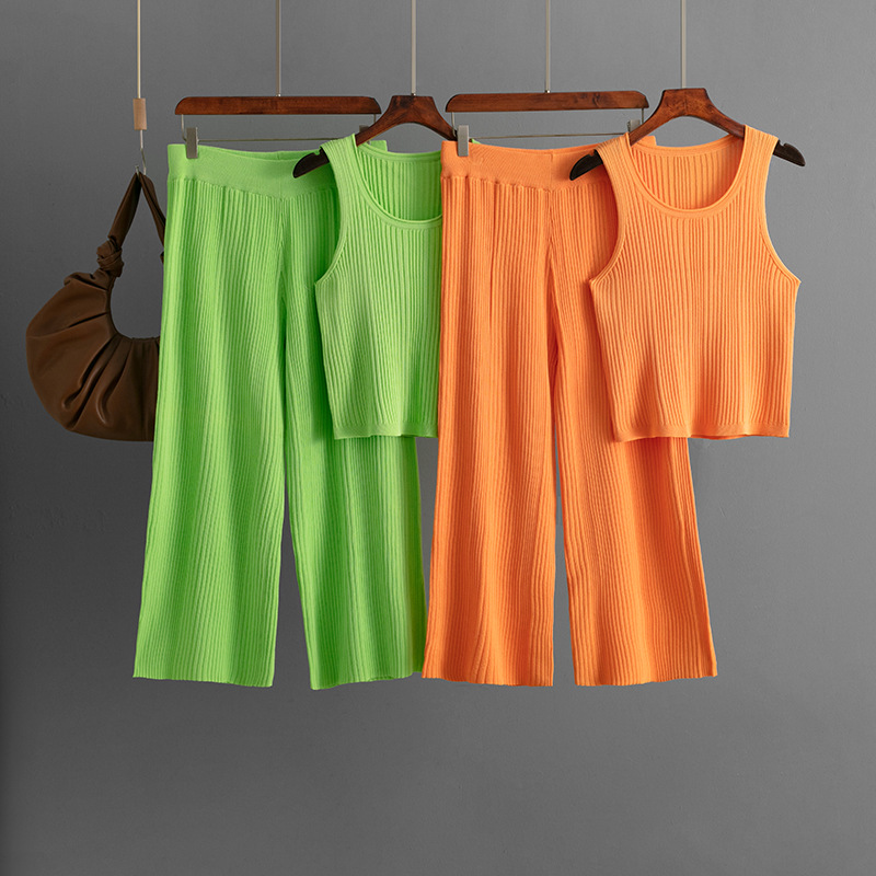 Summer Inner Wear Women round Neck Sleeveless Top Knitted Two Piece