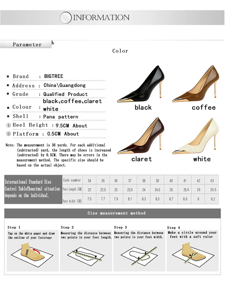 Shoes Retro High Heels Metal Pointed Tip Women Pumps Stiletto 9.5 Cm And 4.5cm Heels Sexy Party Shoes Office Shoes