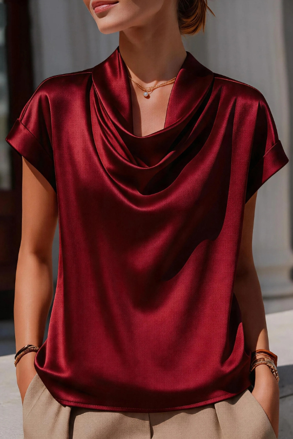 Solid Color Loose-fitting Casual Short-sleeved Top