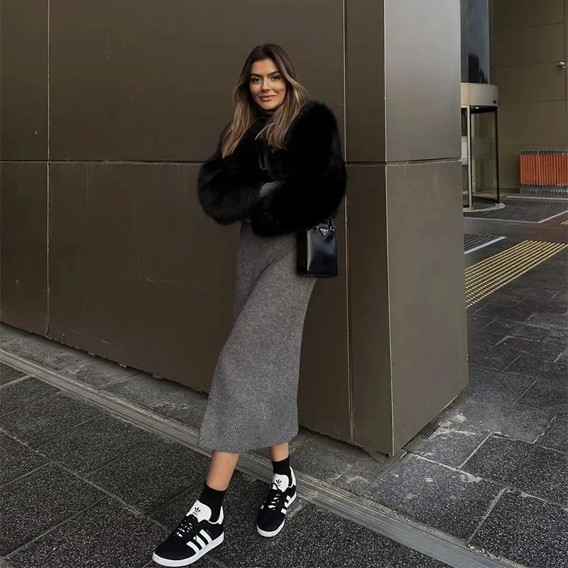 Chic Street Blogger Fashion Girls Winter Trendy Faux Raccoon Fox Fur Coat Jacket Women Thick Warm Cropped Fluffy Overcoats