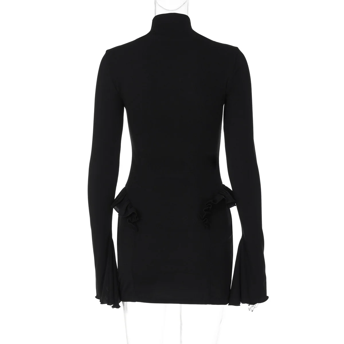 Autumn Ruffled Patchwork Mini Dress Women's Long Sleeve High Waist Fashion Elegant Dress Ladies Skinny Party Dress