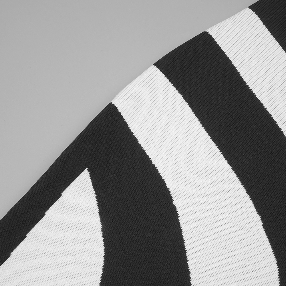 Autumn Winter Black White Striped Sexy High Slit One Shoulder Dress Simple in Bandage Dress