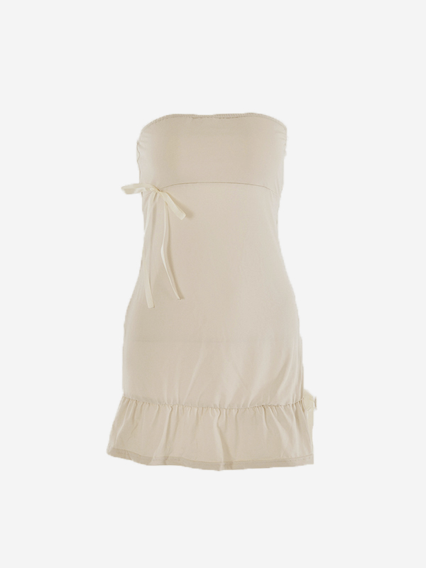 Solid Color Splice Bow Decor Mini Dress