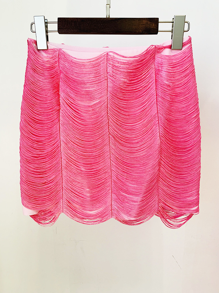 Stars Tassel Short Jacket Skirt Set Pink Black