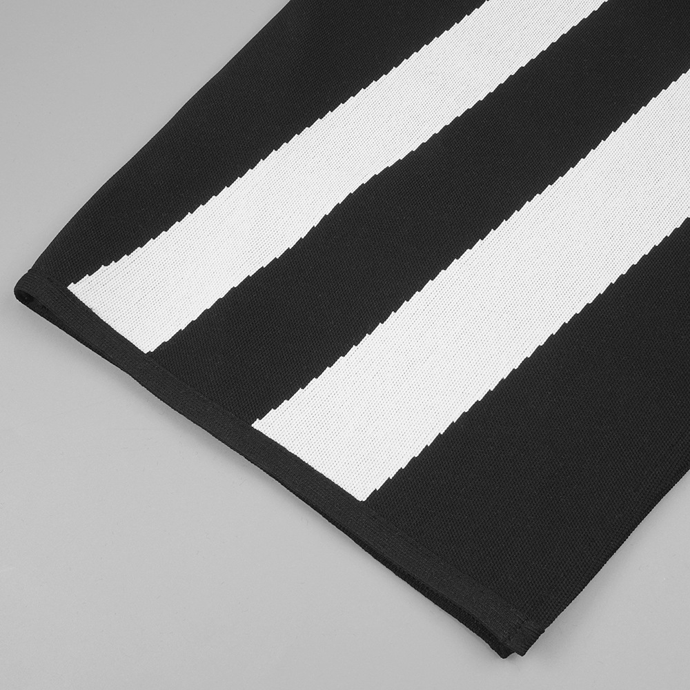 Autumn Winter Black White Striped Sexy High Slit One Shoulder Dress Simple in Bandage Dress