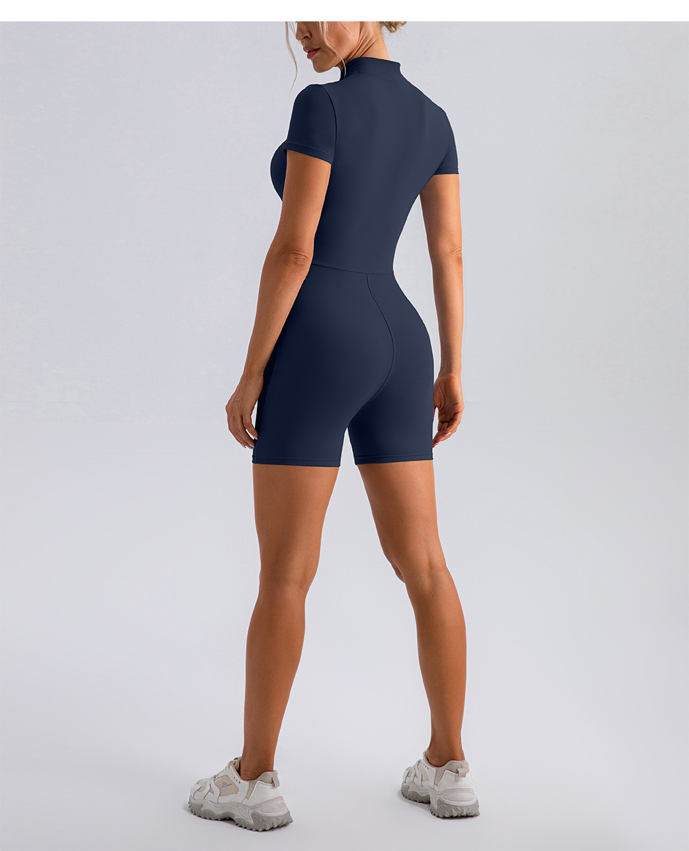Spring Summer Zipper Short Sleeve Yoga Jumpsuit Women Running Fitness Tight Sports One Piece Jumpsuit