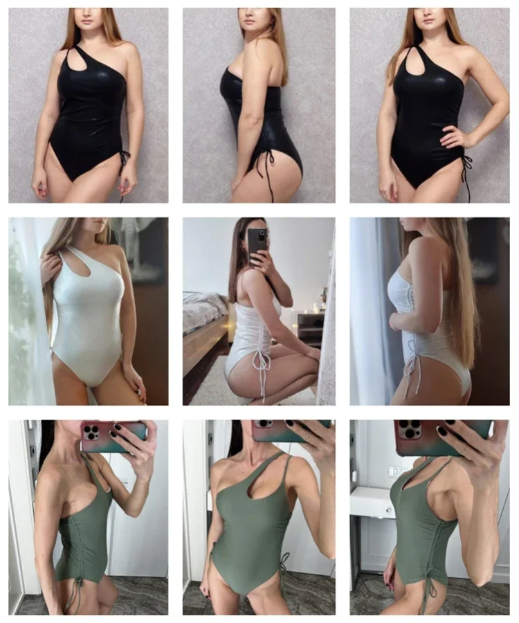 Solid V-neck One Piece Swimsuit for Women Sexy Cross Bandage Swimwear Backless Bathing Suit New Monokini