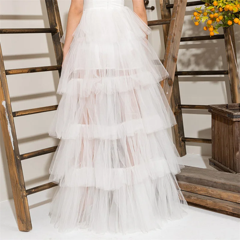 Tulle Skirts Women y2k Solid Color Elastic High Waist Asymmetrical Hem Long Skirts Summer Evening Party Skirt Clubwear