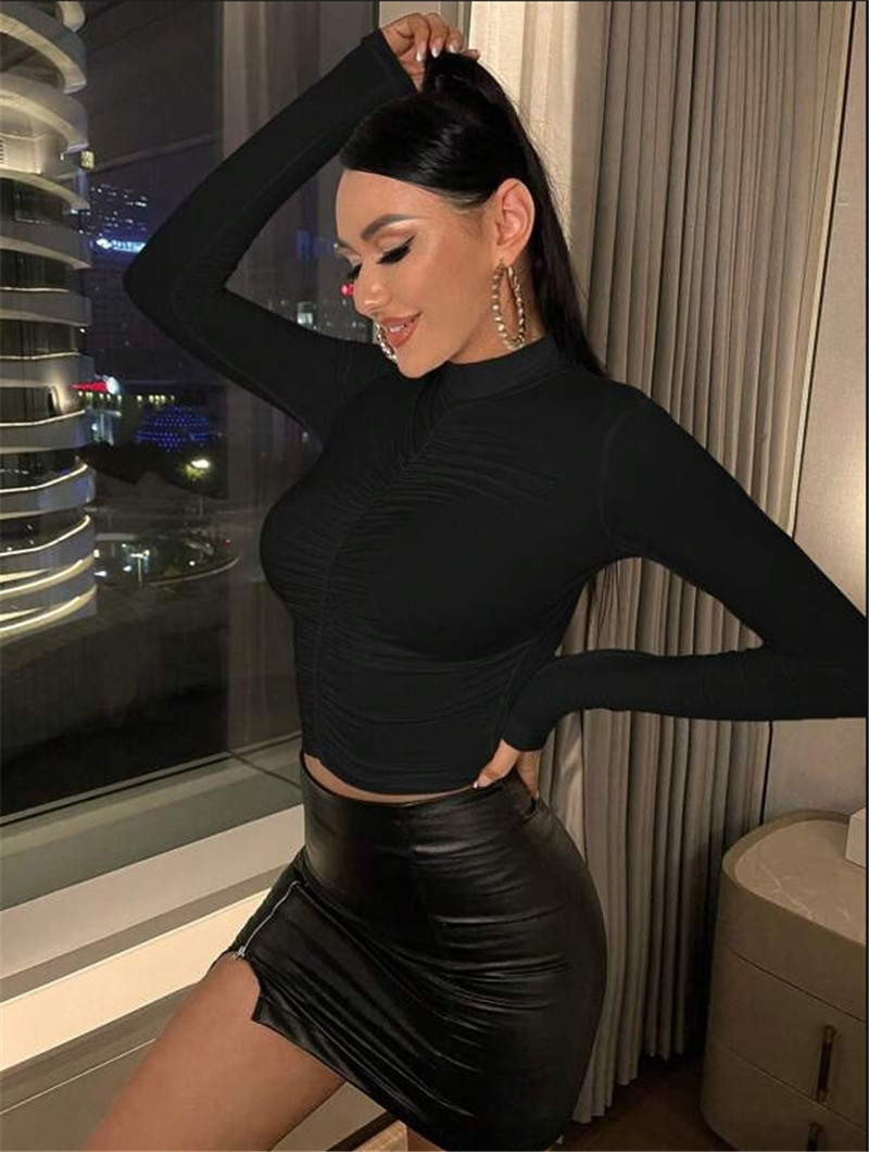 Autumn Winter Base Slim Fit Pleated Small Turtleneck T shirt