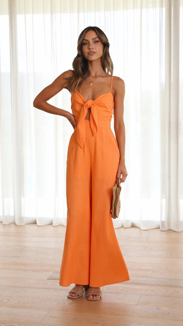Women Casual Tied Spaghetti Strap Trendy Jumpsuit