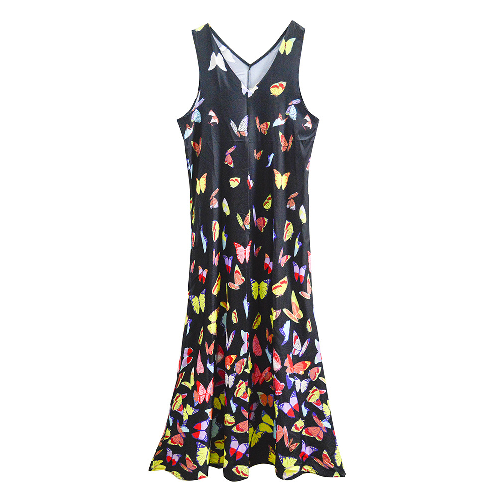 Summer Butterfly Print Bohemian Beach Dress V-neck Sleeveless Maxi Dress plus Size Women Clothing