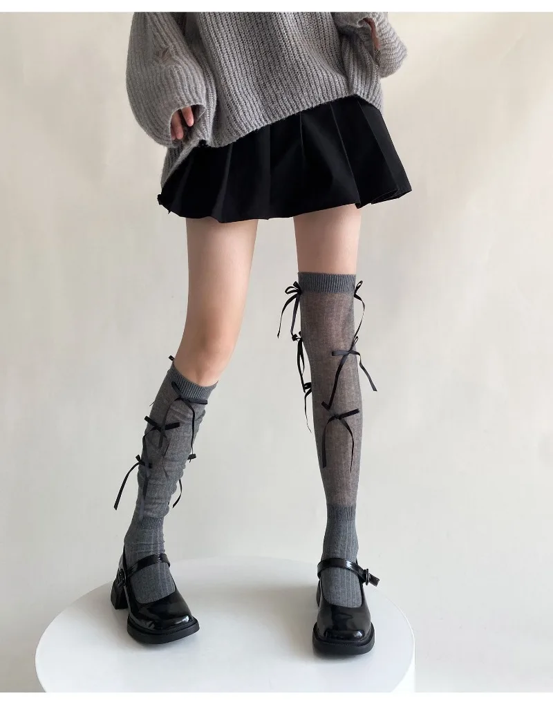 Splice Bow Loose Socks For Women Fashion Thermal Long Sock Knitting Socks Women's Y2K JK Girl Keep Warm Leg Warmers Ladie