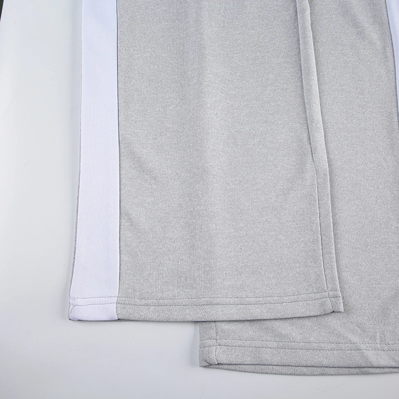 Gray Drawstring Elastic High Waist Casual Sweatpants Women Side Stripe Contrast Patchwork Black Loose Jogging Track Pants