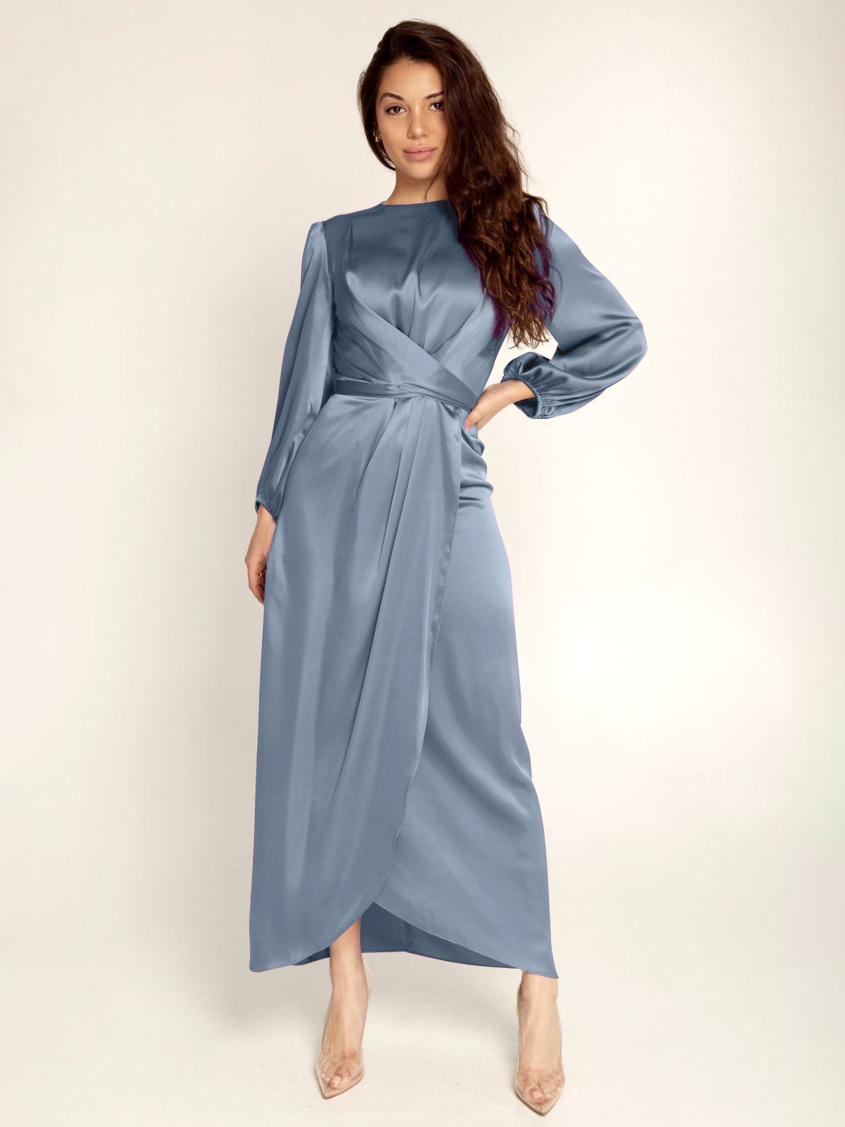 Prom Dresses Jewel Neck Pleated Stain Semi Formal Maxi Dress