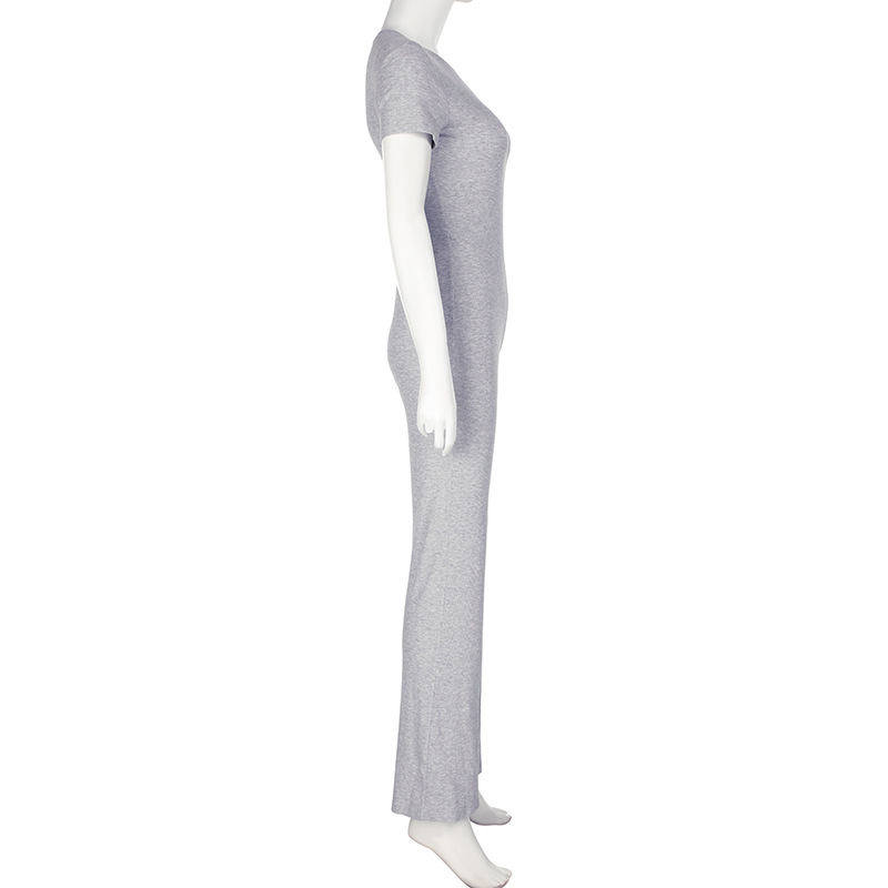 Summer Casual Solid Color Basic Shoulder Short Sleeve One Piece Trousers Sexy Tight Jumpsuit Trousers for Women
