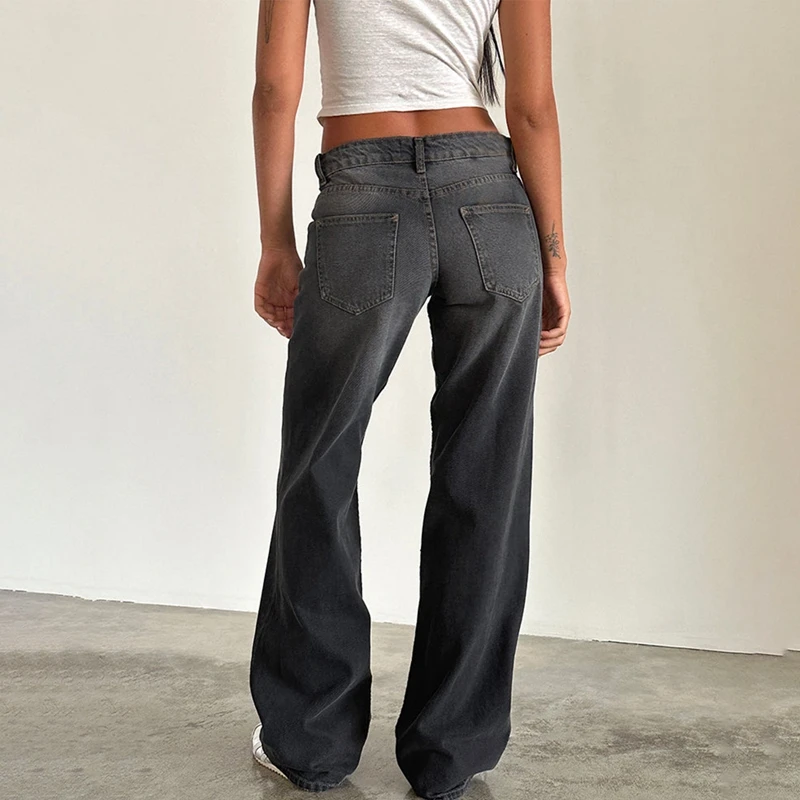 Women Y2K Wide Leg Denim Pants Baggy Low Waist Boyfriend Jeans Casual Vintage Loose Fit Jeans Trousers Cyber Grunge Streetwear
