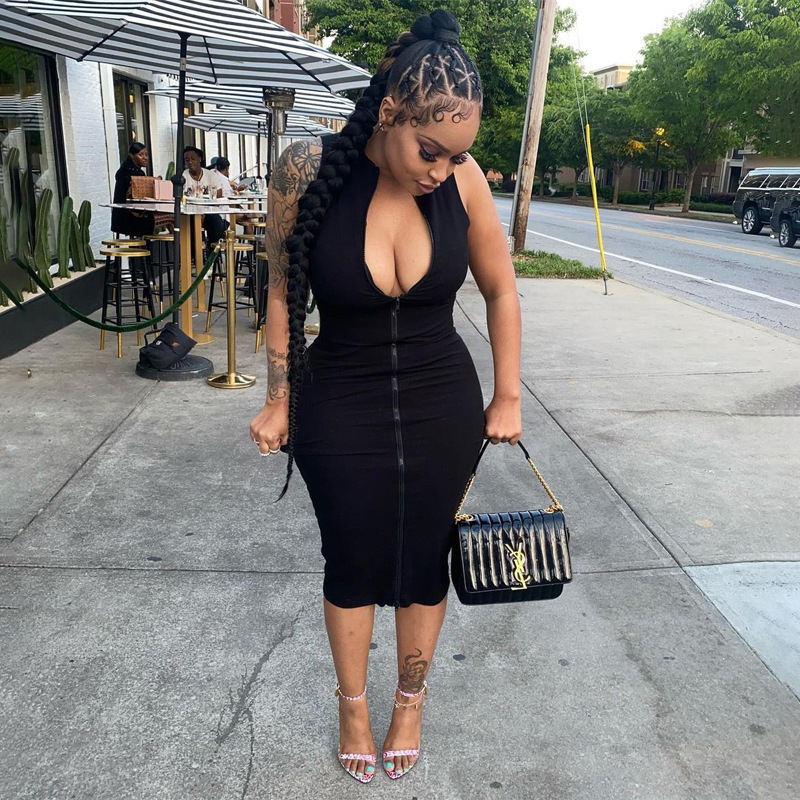 Sexi Night Dress Hot Club Outfits Women One Piece Aesthetic Clothes Sleeveless Bodycon Vestidos De Mujer Zipper Black Streetwear