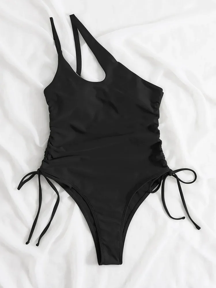 Solid V-neck One Piece Swimsuit for Women Sexy Cross Bandage Swimwear Backless Bathing Suit New Monokini
