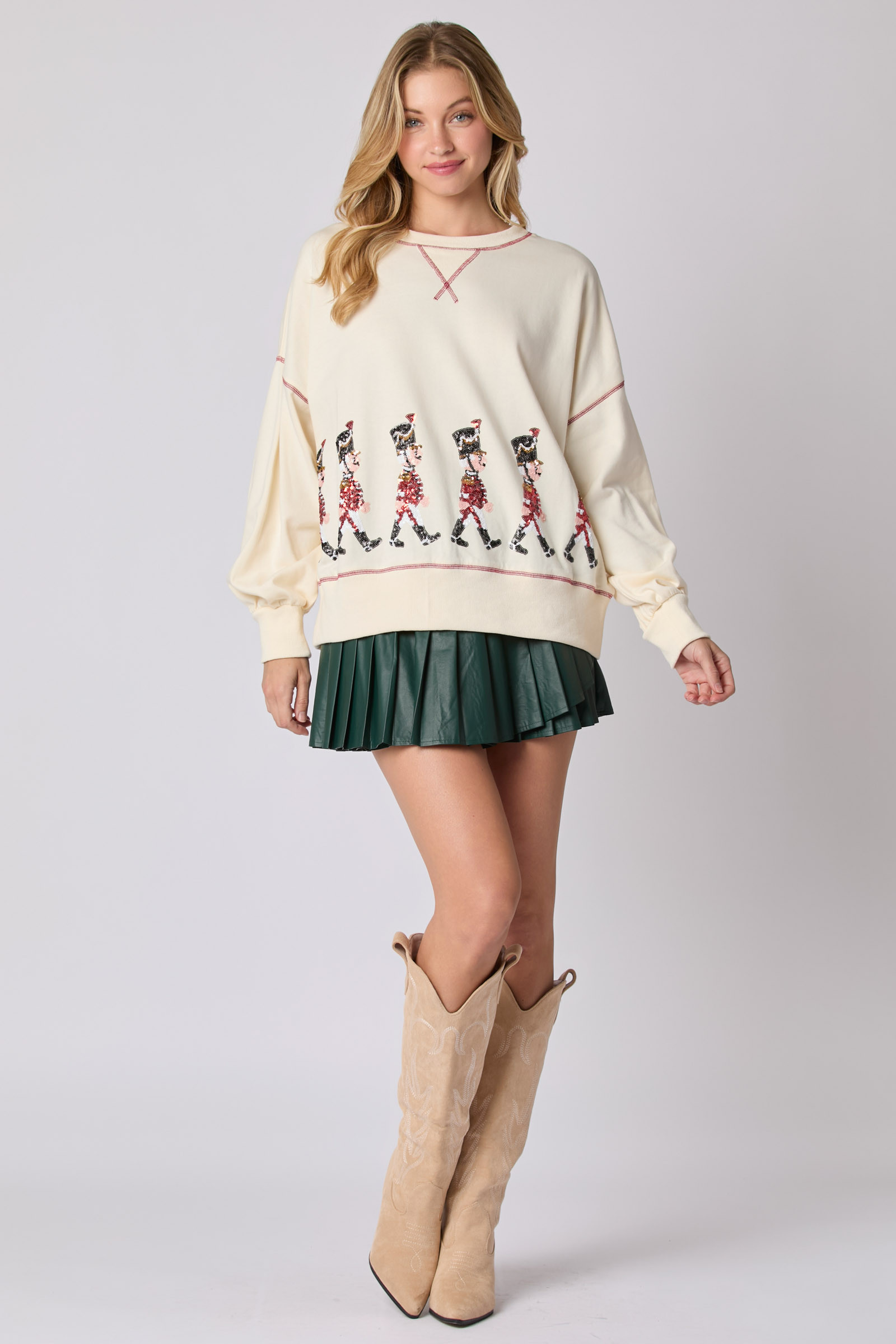 Women Clothing Christmas Soldier Sequined Sweatshirt Women Long Sleeve Casual Pullover Women