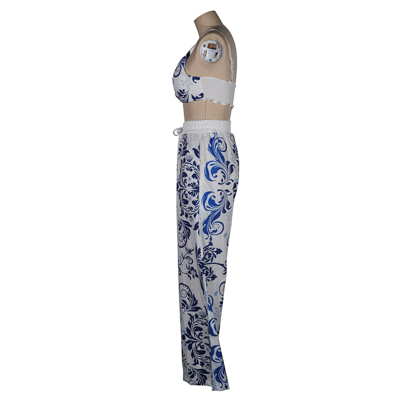 Women Clothing Printed Sexy Tube Top Loose Wide Leg Pants Two Piece Set