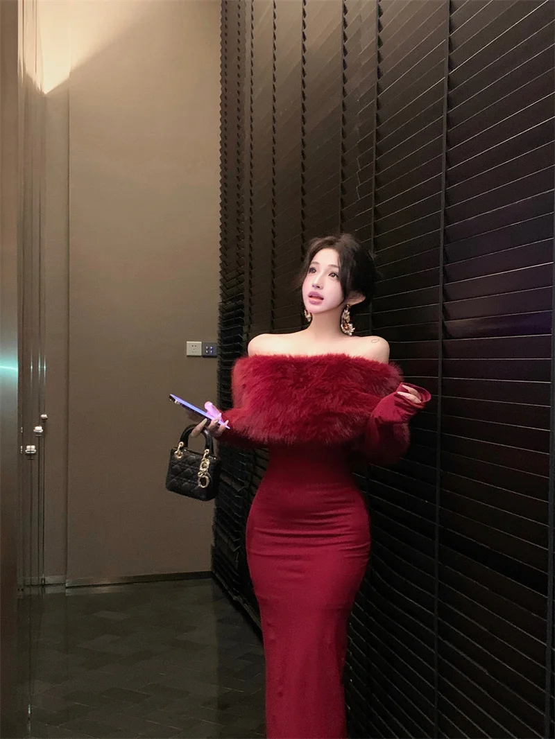 Fashion New Women Elegant Bodycon Midi Dress Long Sleeve Slim Solid Chic Vintage Christmas Party Prom Clothes Female Vestidos