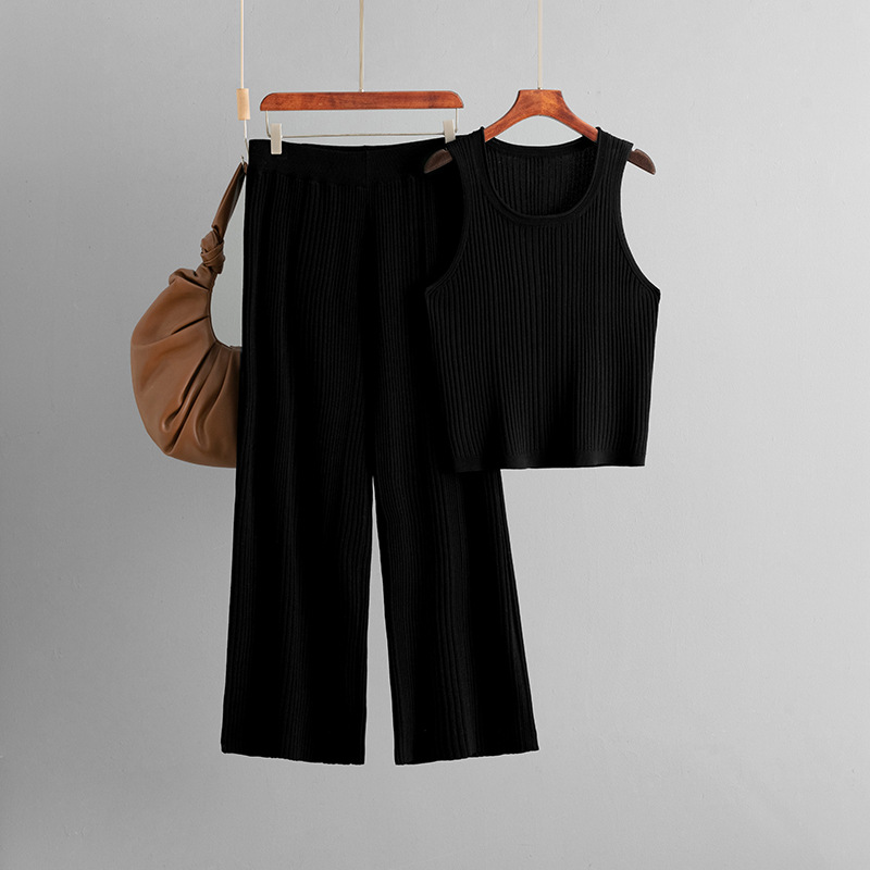 Summer Inner Wear Women round Neck Sleeveless Top Knitted Two Piece