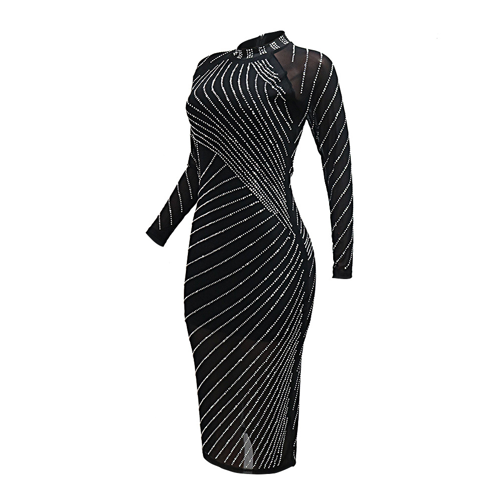 Women Wear Drilling Slim Fit Long Sleeve Narrow Slim Fit Dress