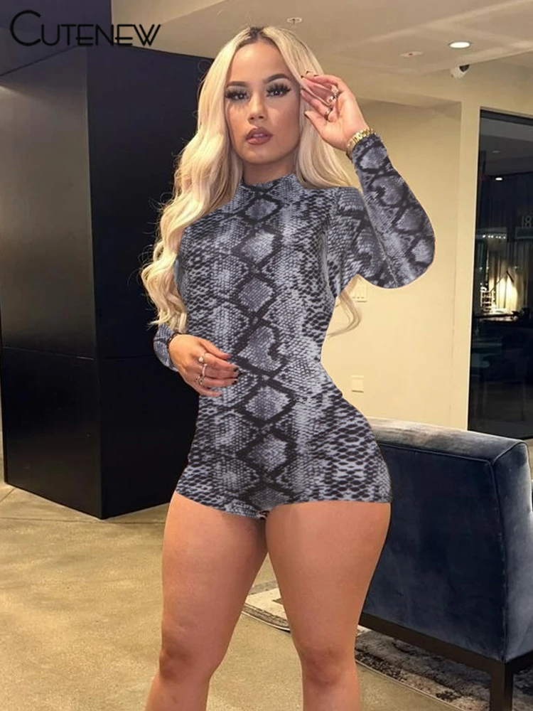 Popular Leopard Print Women Playsuit Autumn New Fashion Full Sleeve O-neck Skinny Stretch Rompers Mujer Street Clubwear