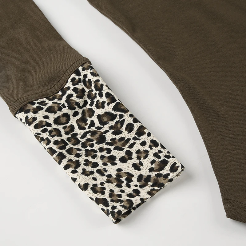 Y2k Trendy Retro Irregular Women��s Tops Long Sleeve Patchwork Leopard Square Collar Button Chic Ripped T-Shirts