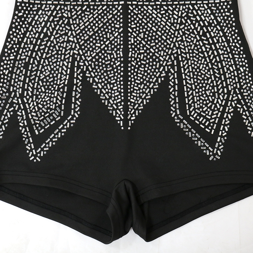 Sexy Deep V Plunge-neck See-through Polyester Mesh Long Sleeve Stitching Straight Slim Fit Bodysuit Women Clothing
