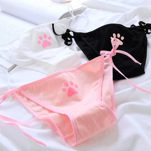 Cute Cat Claw Paw Print Anime Girl Low Waist Cotton Strap Underwear Lingerie Panties Aesthetic Casual Summer E-Girl Kawaii Korean Japanese Harajuku