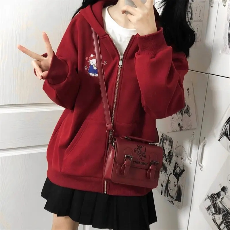 Cat Print Zipper Hoodie