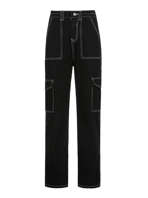 High Waist Straight Cargo Jeans