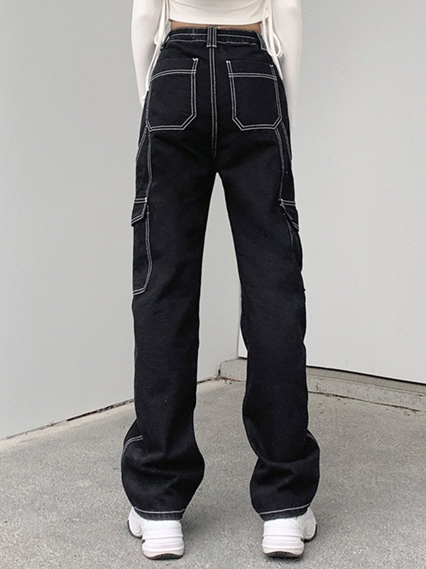 High Waist Straight Cargo Jeans