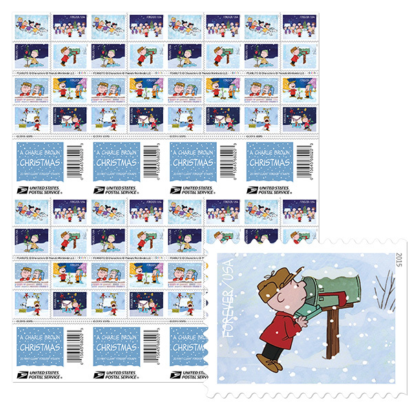 Charlie Brown Christmas Forever Stamps 2015