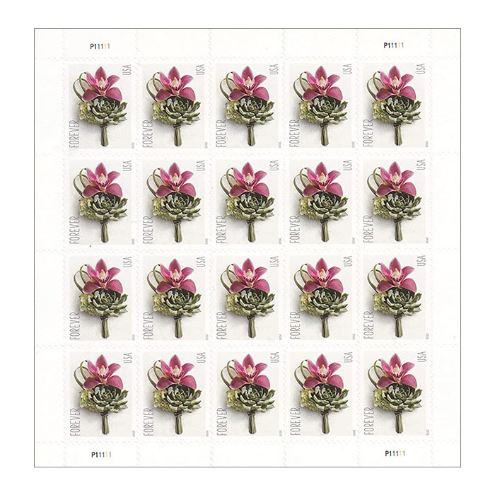 Contemporary Boutonniere Forever  Stamps 5 Sheets of 20 (100 Stamps)