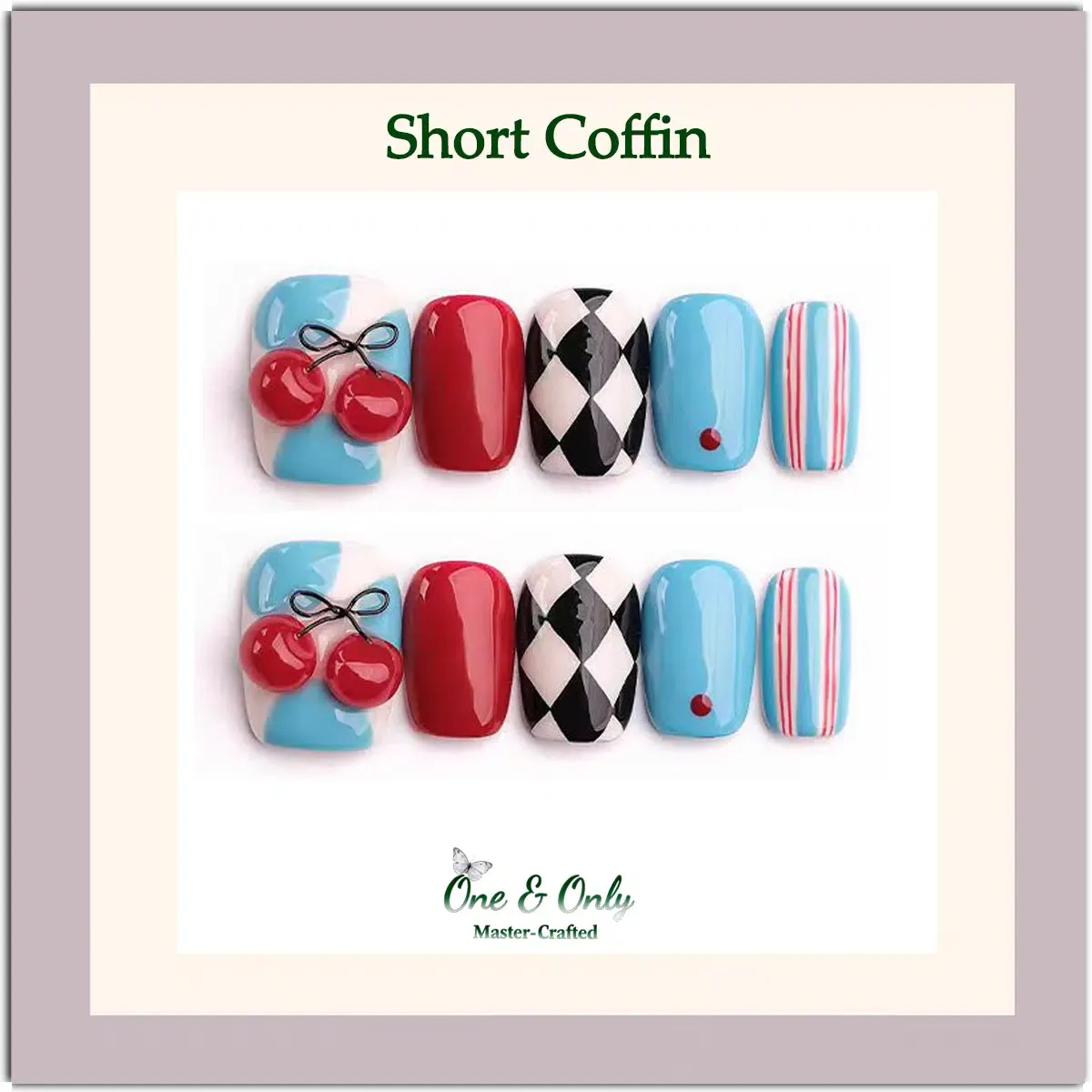 ​Dopamine Dream Collection -​ Cherry Poppy Punk | Handcrafted press-on nails