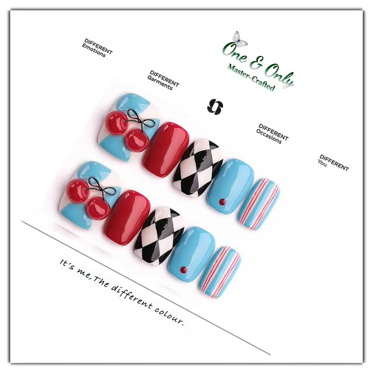 ​Dopamine Dream Collection -​ Cherry Poppy Punk | Handcrafted press-on nails