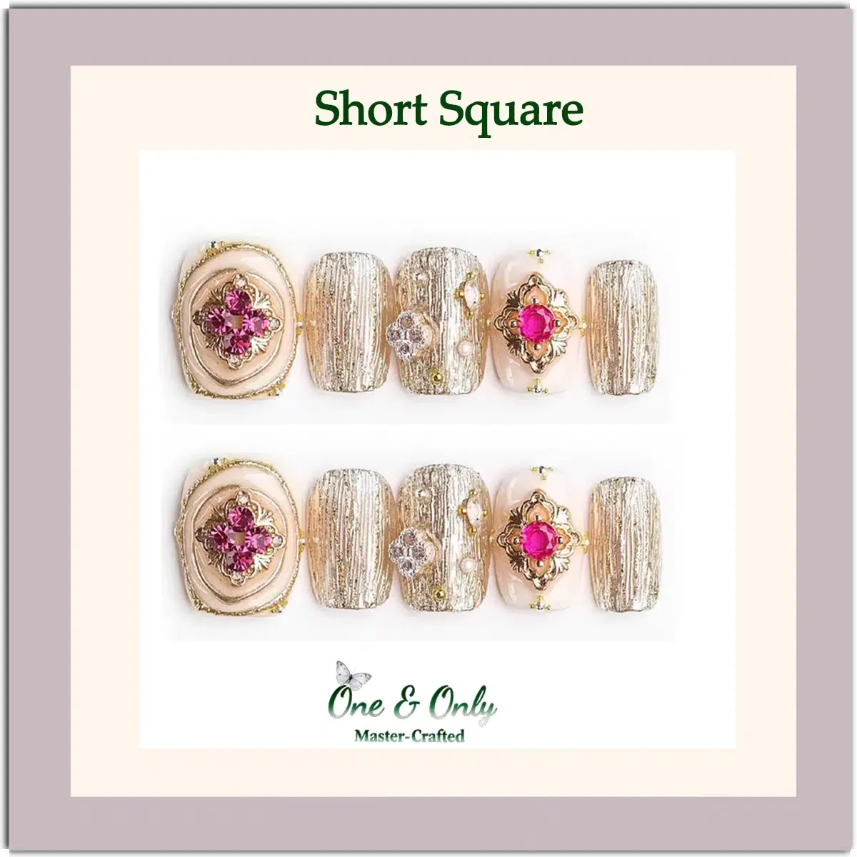 ​Gala Glam Collection - Royal Pink Heraldry | Handcrafted press-on nails