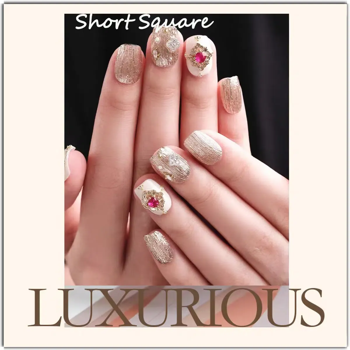 ​Gala Glam Collection - Royal Pink Heraldry | Handcrafted press-on nails