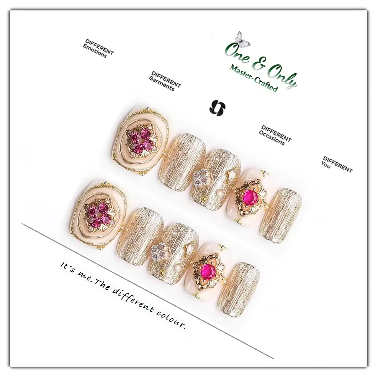 ​Gala Glam Collection - Royal Pink Heraldry | Handcrafted press-on nails