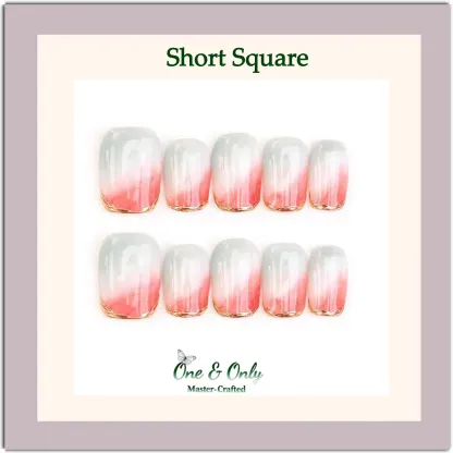 ​Rosée Dorée Press-On Nails | Short Square Shape | Soft Pink & Gold French Ombre