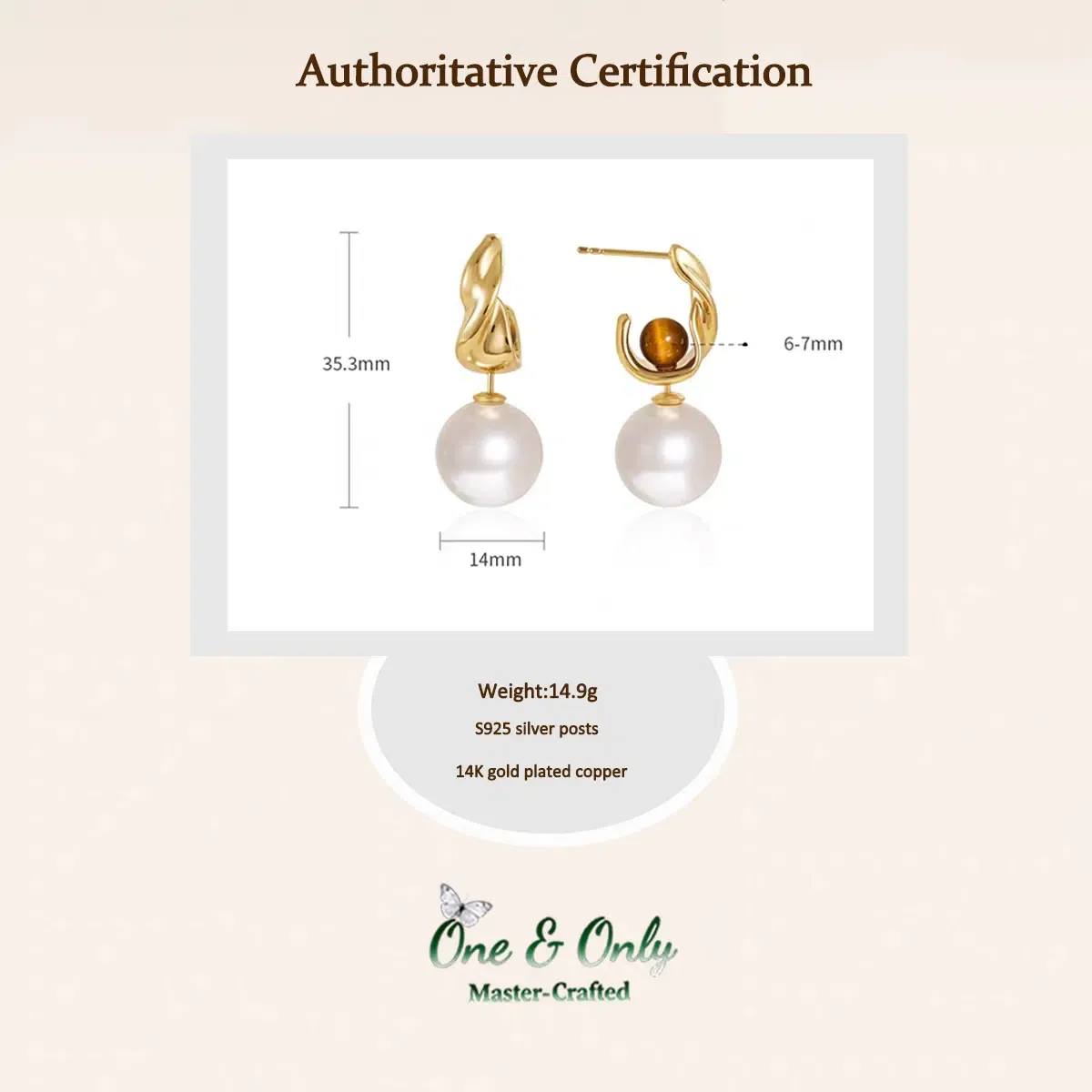 ​Tiger's Eye & Pearl Convertible Earrings Set - 3-in-1 Gold Earrings for Women | Minimalist to Statement Jewelry | Courage-Boosting Gold-Plated Statement Earrings