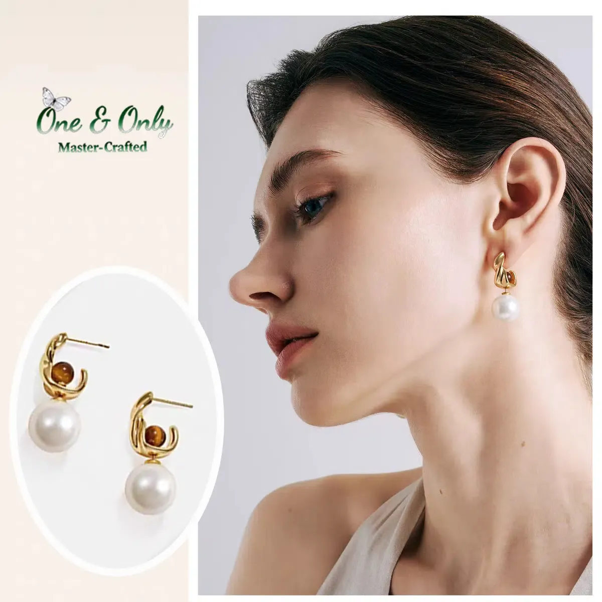 ​Tiger's Eye & Pearl Convertible Earrings Set - 3-in-1 Gold Earrings for Women | Minimalist to Statement Jewelry | Courage-Boosting Gold-Plated Statement Earrings
