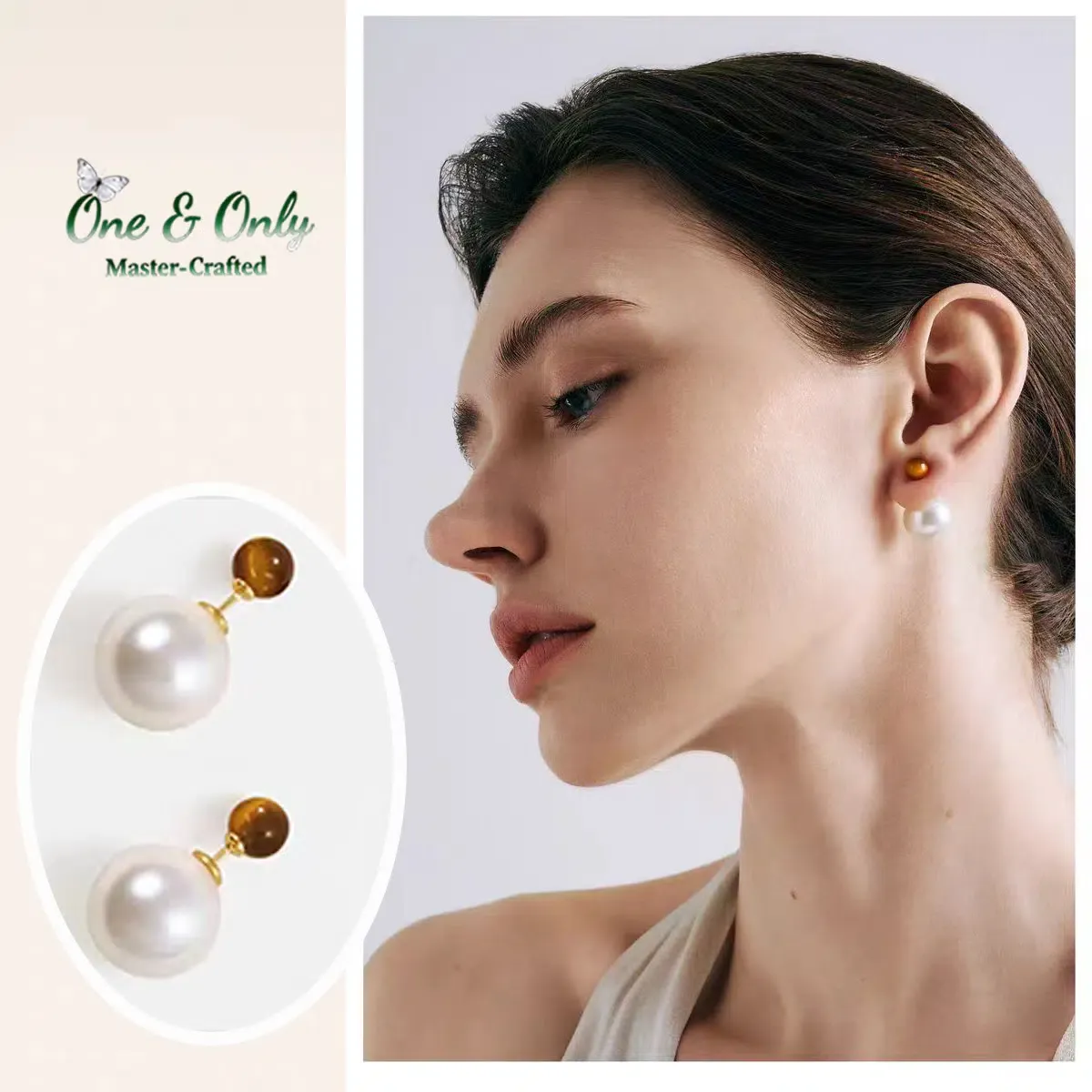 ​Tiger's Eye & Pearl Convertible Earrings Set - 3-in-1 Gold Earrings for Women | Minimalist to Statement Jewelry | Courage-Boosting Gold-Plated Statement Earrings