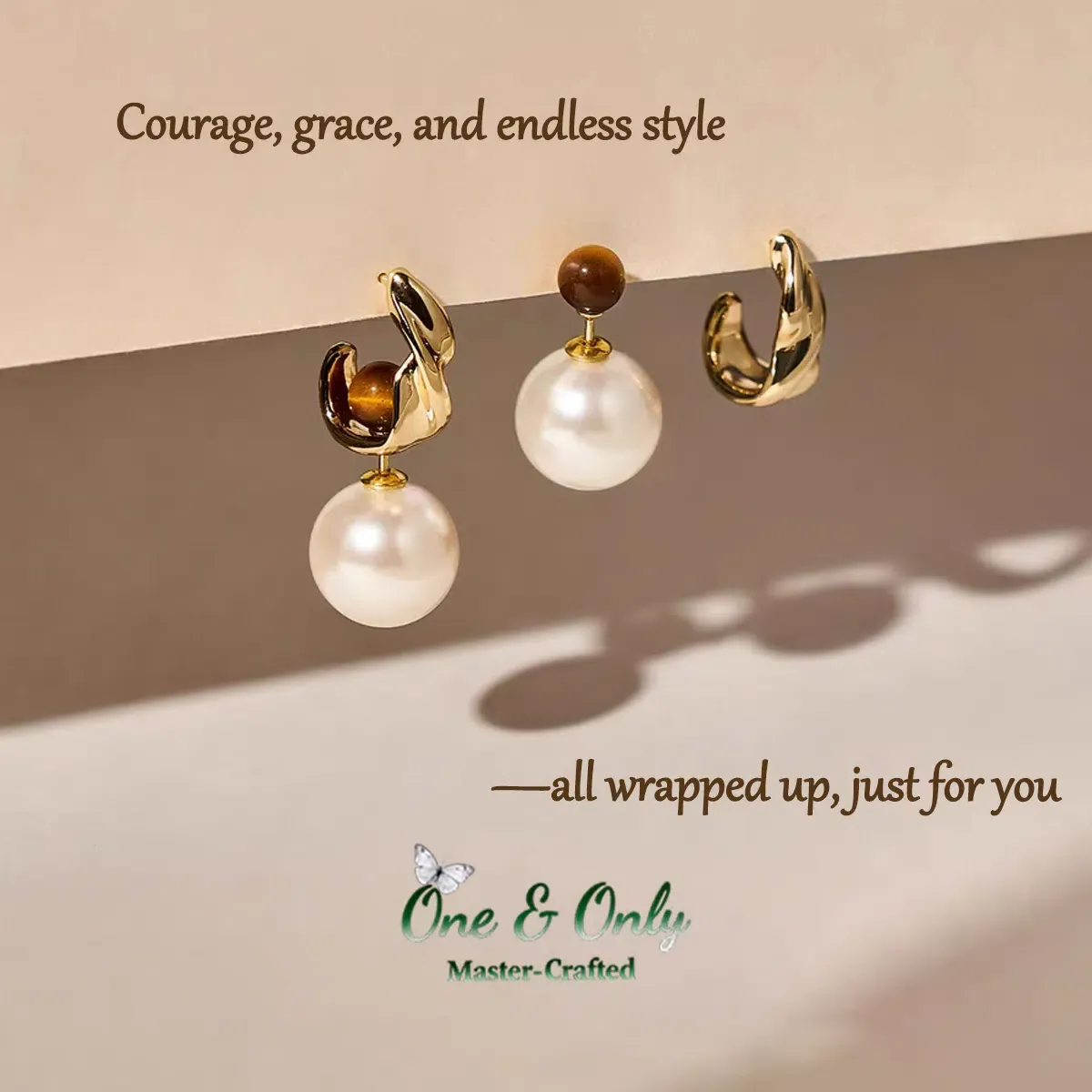 ​Tiger's Eye & Pearl Convertible Earrings Set - 3-in-1 Gold Earrings for Women | Minimalist to Statement Jewelry | Courage-Boosting Gold-Plated Statement Earrings