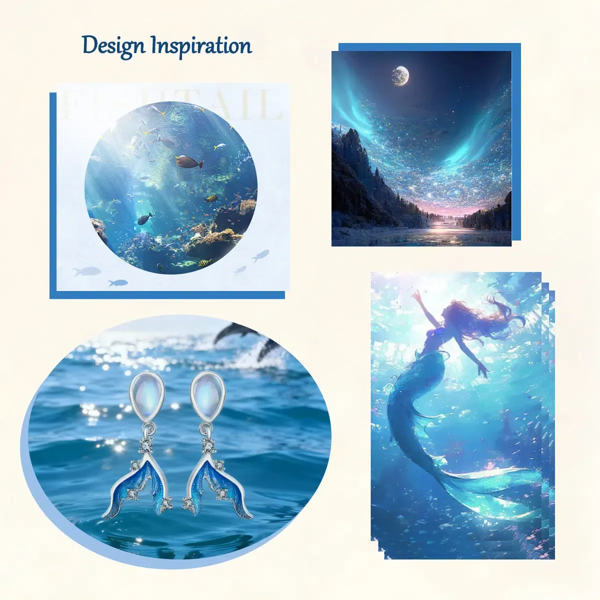 Sterling S925 Silve + 5A Zircon+ moonstone | Mermaid’s Tail Earrings​ | Nickel-Free Plating