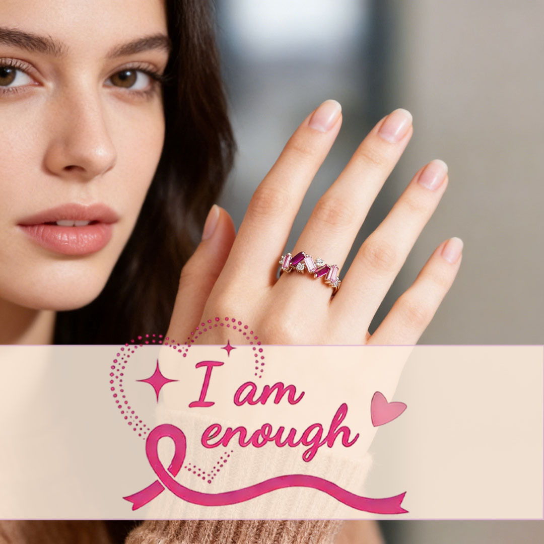 I Am Enough Pink Broken Ring | Meaningful Jewelry Gift For Cancer Fighter