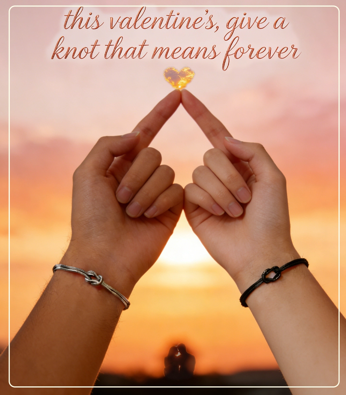 {"default":"Couple wearing matching love knot bracelets on wrists,Valentine's Day gift:You and Me\n\n"}