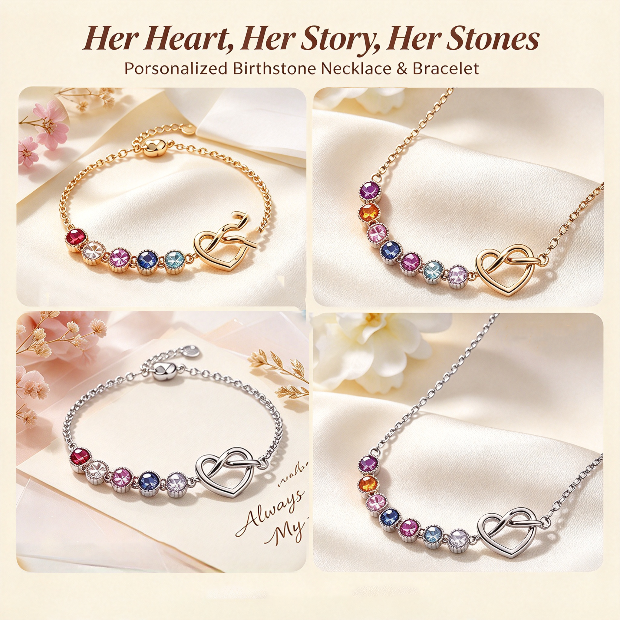 The Heartbeat Knot: A Story in Every Stone 💝 Personalized Birthstone Necklace & Bracelet